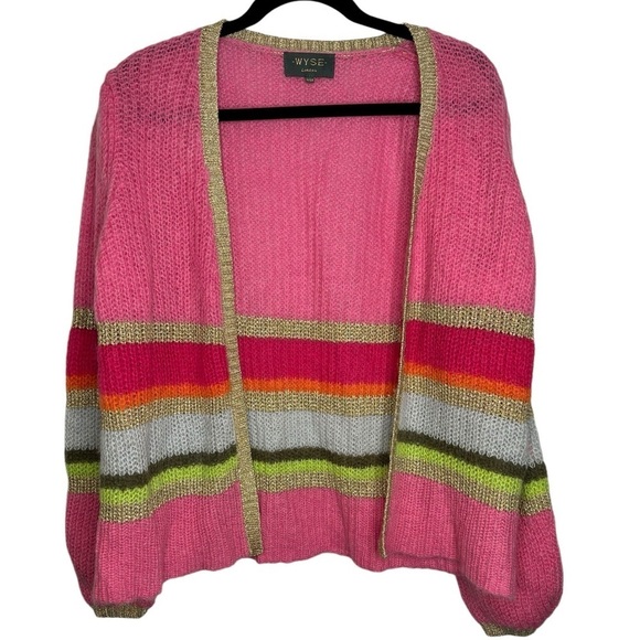 WYSE London Luxury Angela Stripe Mohair Cardigan Pink Metallic Gold Size S/M - Picture 1 of 8